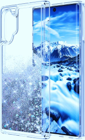 Луксозен силиконов гръб ТПУ FASHION с течност и син брокат за Samsung Galaxy Note 10 Plus N975F прозрачен 